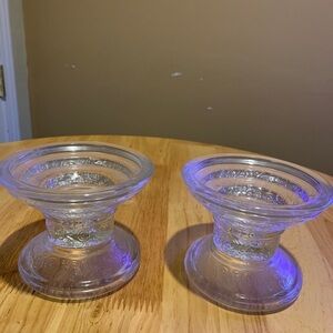 Two Vintage Pressed Glass Candleholders